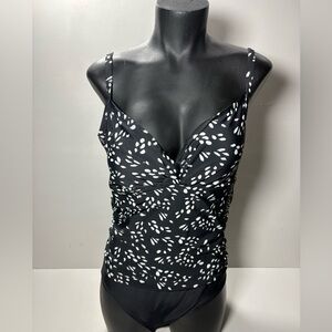 Christina Black & White Printed Twist-Front One-Piece